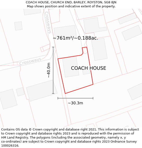 COACH HOUSE, CHURCH END, BARLEY, ROYSTON, SG8 8JN: Plot and title map