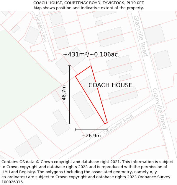 COACH HOUSE, COURTENAY ROAD, TAVISTOCK, PL19 0EE: Plot and title map