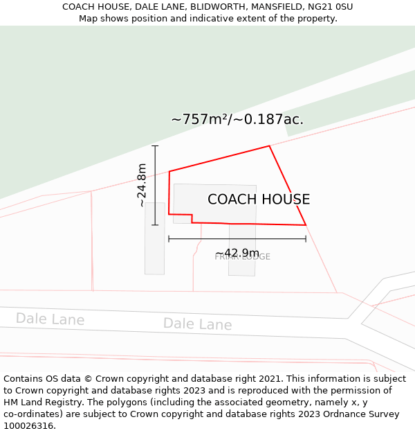 COACH HOUSE, DALE LANE, BLIDWORTH, MANSFIELD, NG21 0SU: Plot and title map