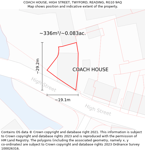 COACH HOUSE, HIGH STREET, TWYFORD, READING, RG10 9AQ: Plot and title map