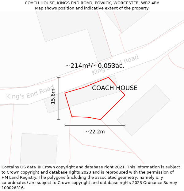 COACH HOUSE, KINGS END ROAD, POWICK, WORCESTER, WR2 4RA: Plot and title map