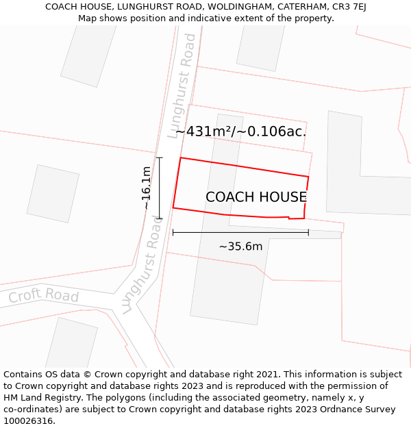 COACH HOUSE, LUNGHURST ROAD, WOLDINGHAM, CATERHAM, CR3 7EJ: Plot and title map