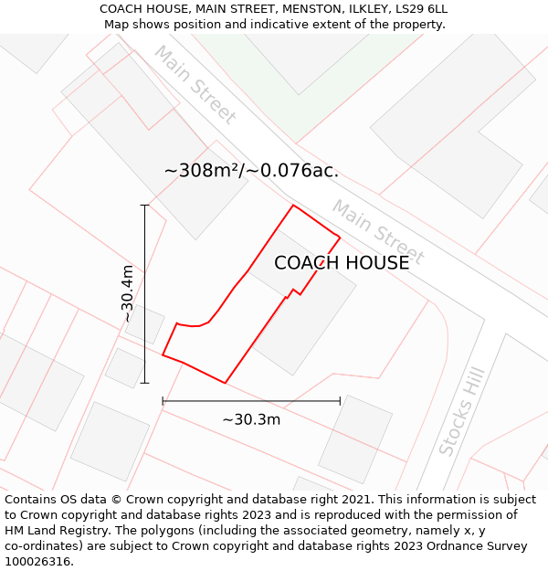 COACH HOUSE, MAIN STREET, MENSTON, ILKLEY, LS29 6LL: Plot and title map