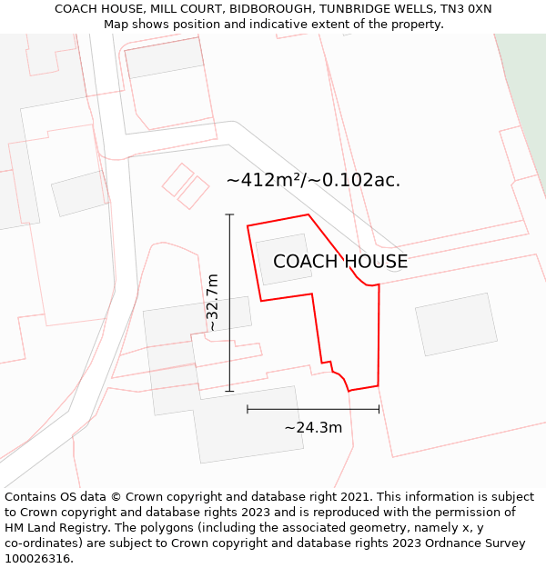 COACH HOUSE, MILL COURT, BIDBOROUGH, TUNBRIDGE WELLS, TN3 0XN: Plot and title map