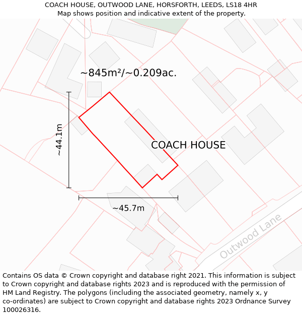 COACH HOUSE, OUTWOOD LANE, HORSFORTH, LEEDS, LS18 4HR: Plot and title map