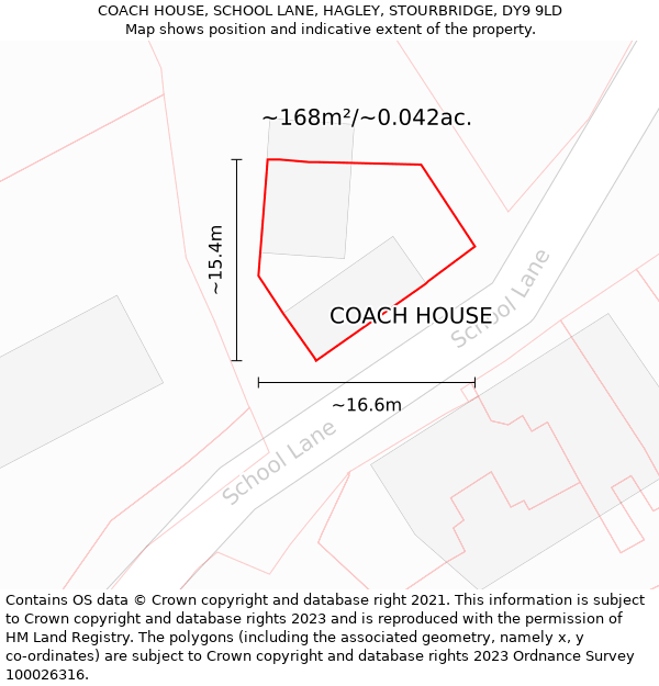 COACH HOUSE, SCHOOL LANE, HAGLEY, STOURBRIDGE, DY9 9LD: Plot and title map