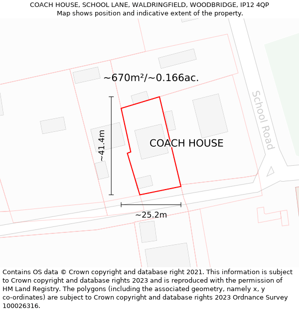 COACH HOUSE, SCHOOL LANE, WALDRINGFIELD, WOODBRIDGE, IP12 4QP: Plot and title map