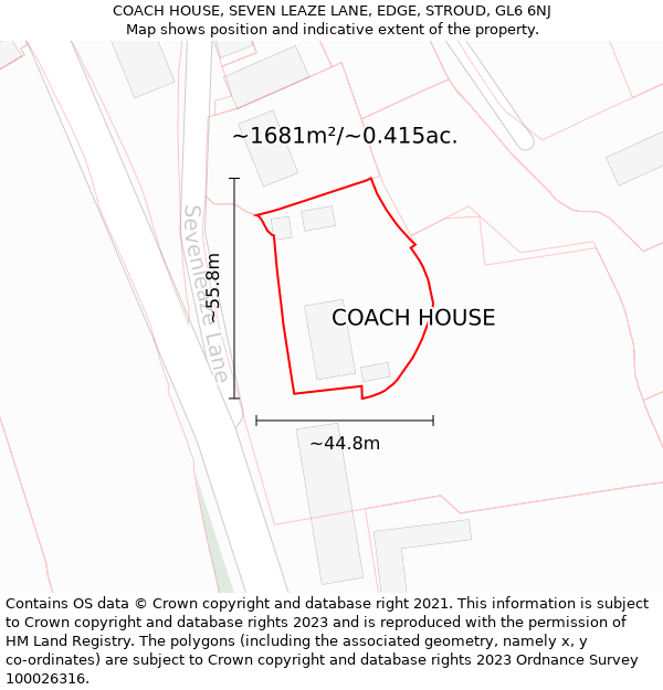 COACH HOUSE, SEVEN LEAZE LANE, EDGE, STROUD, GL6 6NJ: Plot and title map