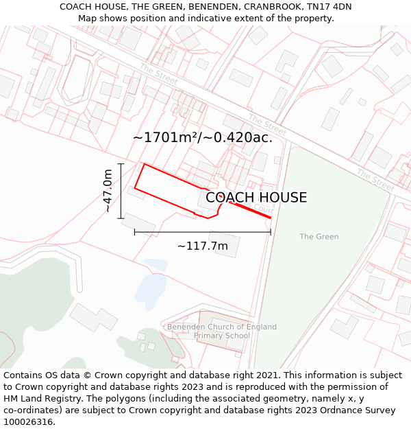 COACH HOUSE, THE GREEN, BENENDEN, CRANBROOK, TN17 4DN: Plot and title map