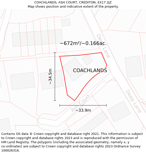 COACHLANDS, ASH COURT, CREDITON, EX17 2JZ: Plot and title map