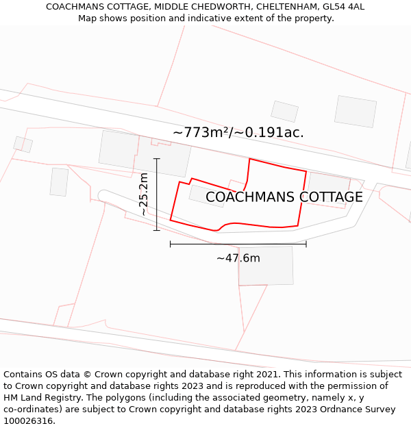 COACHMANS COTTAGE, MIDDLE CHEDWORTH, CHELTENHAM, GL54 4AL: Plot and title map