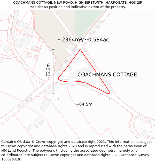 COACHMANS COTTAGE, NEW ROAD, HIGH BIRSTWITH, HARROGATE, HG3 2JF: Plot and title map