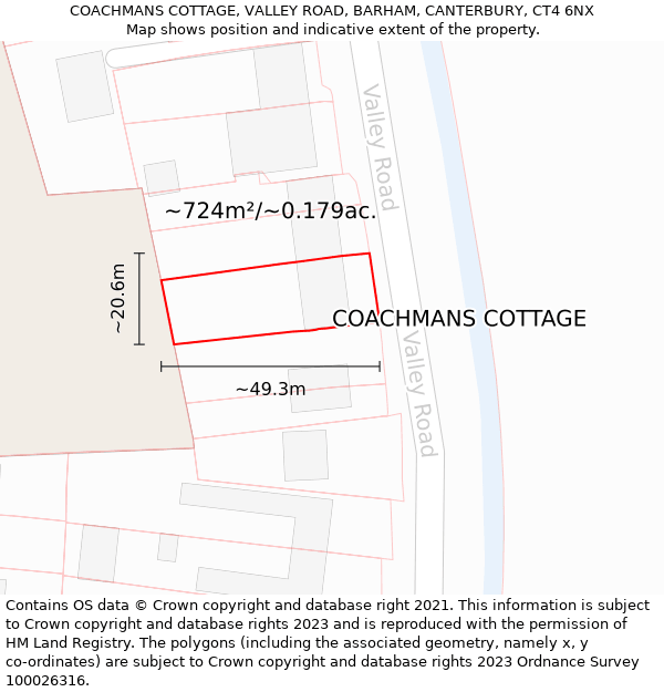COACHMANS COTTAGE, VALLEY ROAD, BARHAM, CANTERBURY, CT4 6NX: Plot and title map
