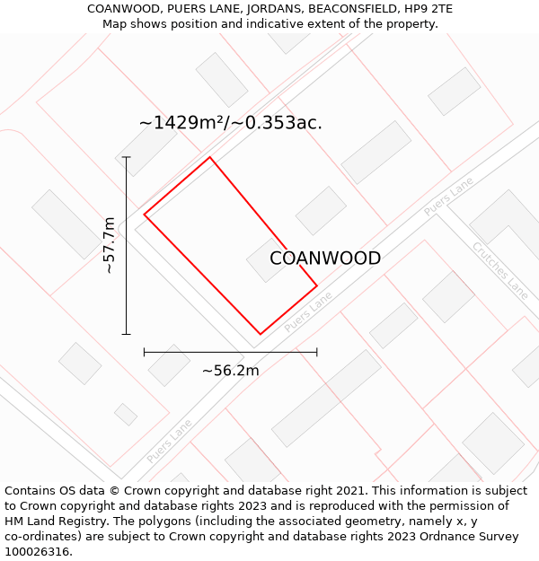 COANWOOD, PUERS LANE, JORDANS, BEACONSFIELD, HP9 2TE: Plot and title map