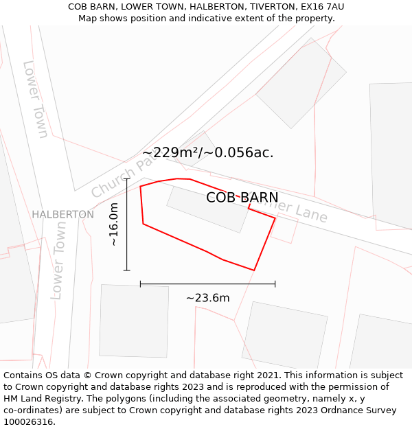 COB BARN, LOWER TOWN, HALBERTON, TIVERTON, EX16 7AU: Plot and title map