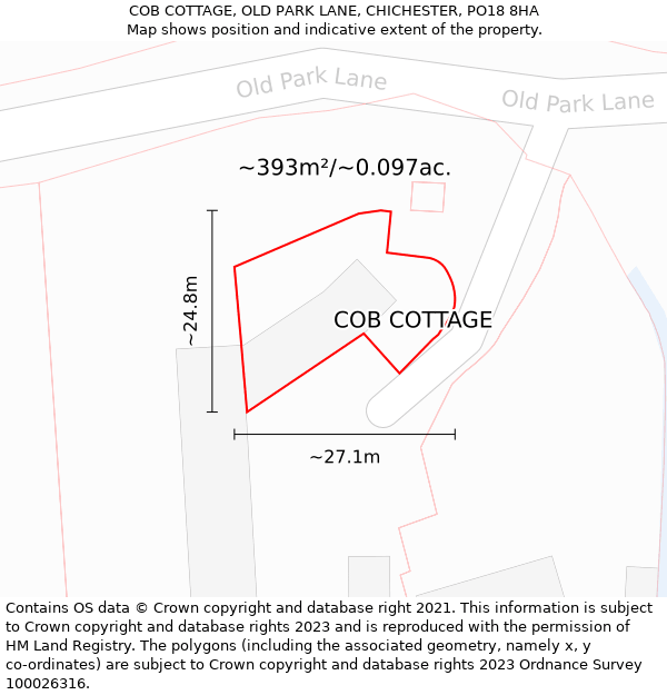 COB COTTAGE, OLD PARK LANE, CHICHESTER, PO18 8HA: Plot and title map
