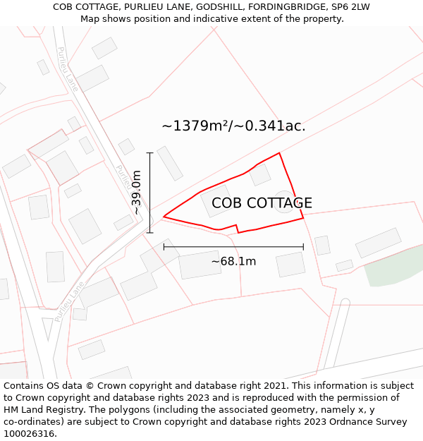 COB COTTAGE, PURLIEU LANE, GODSHILL, FORDINGBRIDGE, SP6 2LW: Plot and title map