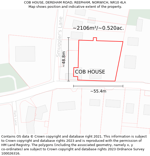 COB HOUSE, DEREHAM ROAD, REEPHAM, NORWICH, NR10 4LA: Plot and title map