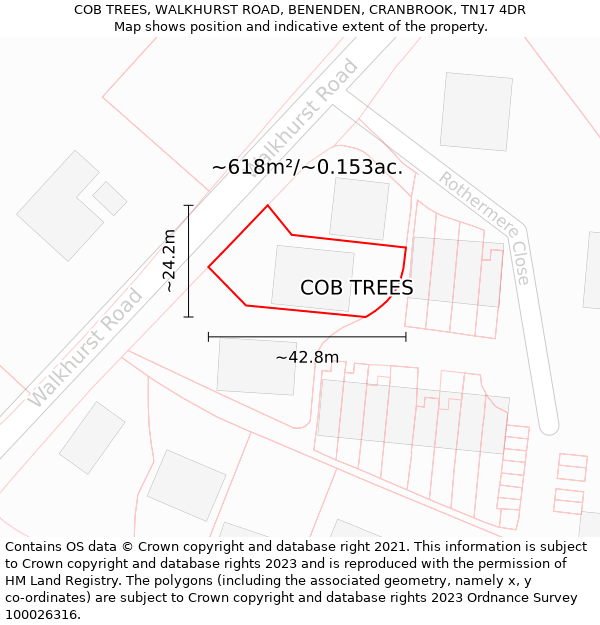 COB TREES, WALKHURST ROAD, BENENDEN, CRANBROOK, TN17 4DR: Plot and title map