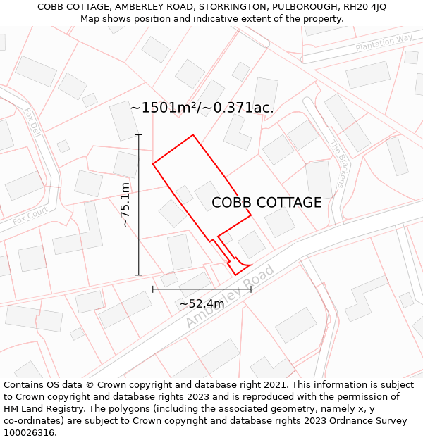 COBB COTTAGE, AMBERLEY ROAD, STORRINGTON, PULBOROUGH, RH20 4JQ: Plot and title map