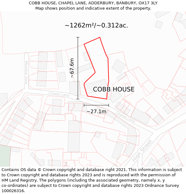 COBB HOUSE, CHAPEL LANE, ADDERBURY, BANBURY, OX17 3LY: Plot and title map