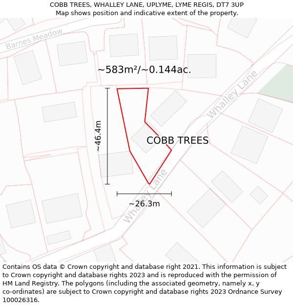 COBB TREES, WHALLEY LANE, UPLYME, LYME REGIS, DT7 3UP: Plot and title map