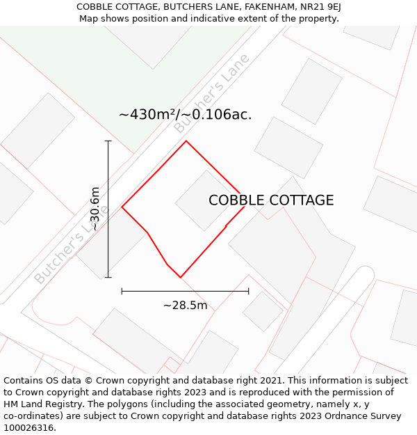 COBBLE COTTAGE, BUTCHERS LANE, FAKENHAM, NR21 9EJ: Plot and title map