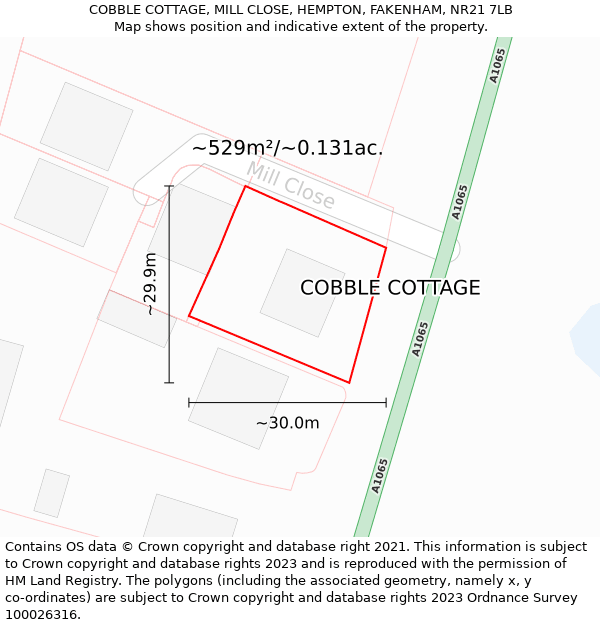 COBBLE COTTAGE, MILL CLOSE, HEMPTON, FAKENHAM, NR21 7LB: Plot and title map