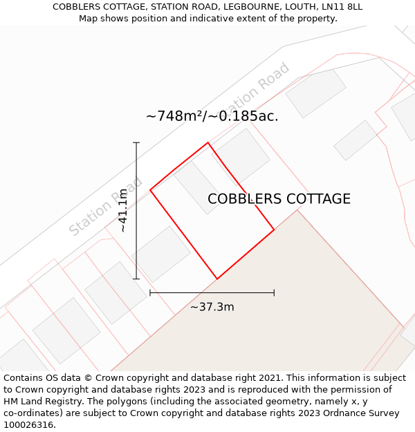 COBBLERS COTTAGE, STATION ROAD, LEGBOURNE, LOUTH, LN11 8LL: Plot and title map