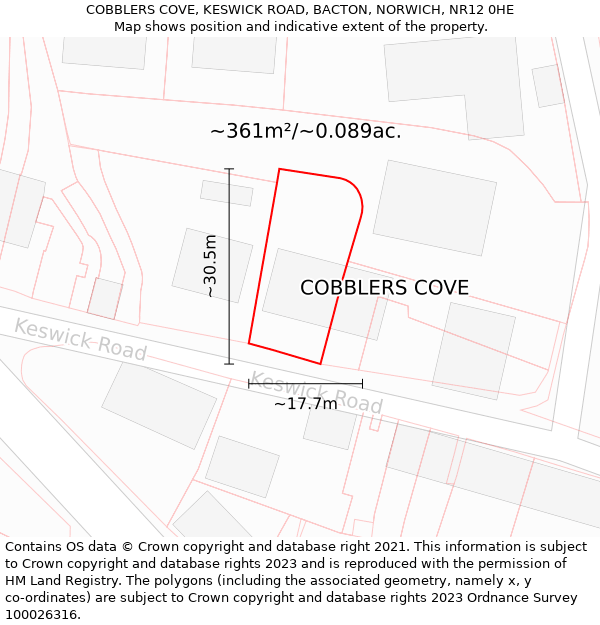 COBBLERS COVE, KESWICK ROAD, BACTON, NORWICH, NR12 0HE: Plot and title map