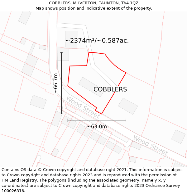 COBBLERS, MILVERTON, TAUNTON, TA4 1QZ: Plot and title map