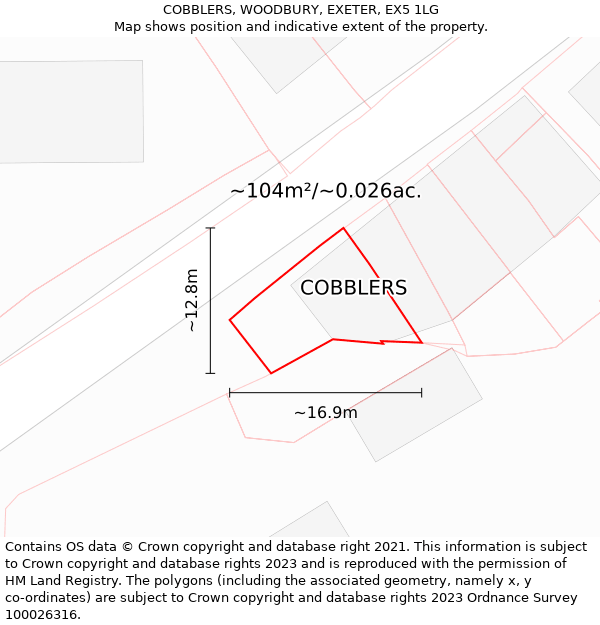 COBBLERS, WOODBURY, EXETER, EX5 1LG: Plot and title map