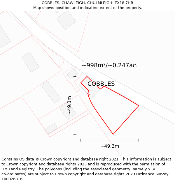 COBBLES, CHAWLEIGH, CHULMLEIGH, EX18 7HR: Plot and title map