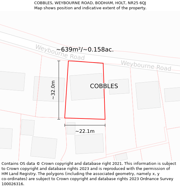 COBBLES, WEYBOURNE ROAD, BODHAM, HOLT, NR25 6QJ: Plot and title map