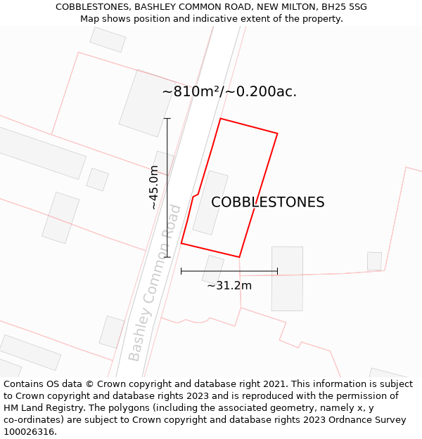 COBBLESTONES, BASHLEY COMMON ROAD, NEW MILTON, BH25 5SG: Plot and title map