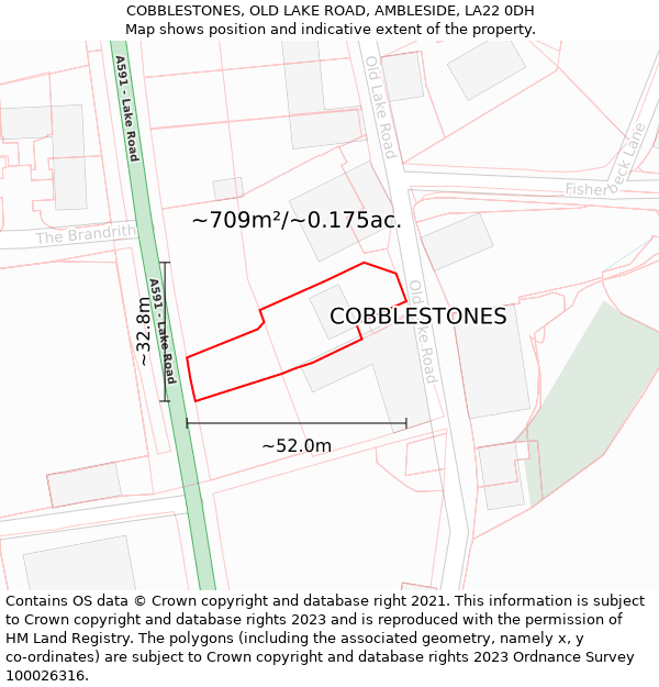 COBBLESTONES, OLD LAKE ROAD, AMBLESIDE, LA22 0DH: Plot and title map
