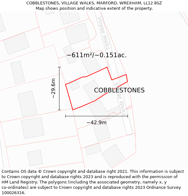 COBBLESTONES, VILLAGE WALKS, MARFORD, WREXHAM, LL12 8SZ: Plot and title map