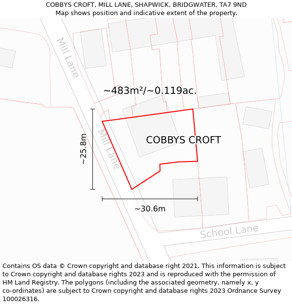 COBBYS CROFT, MILL LANE, SHAPWICK, BRIDGWATER, TA7 9ND: Plot and title map