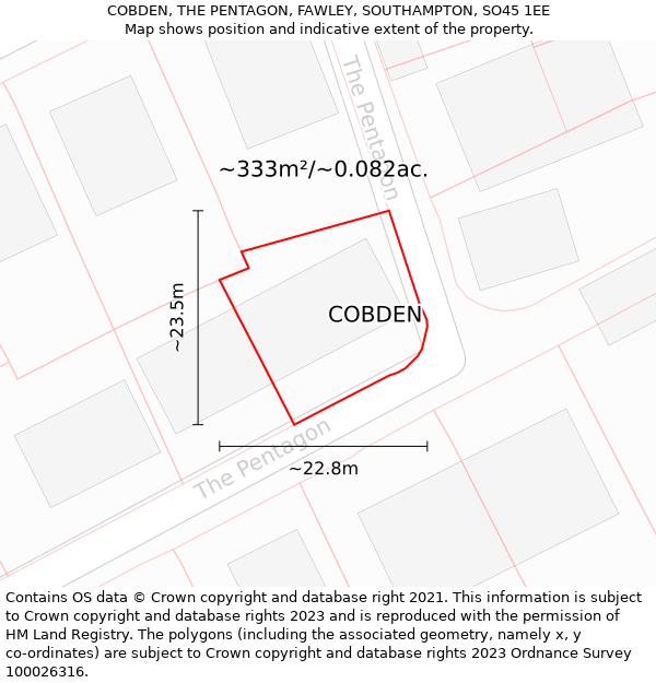 COBDEN, THE PENTAGON, FAWLEY, SOUTHAMPTON, SO45 1EE: Plot and title map