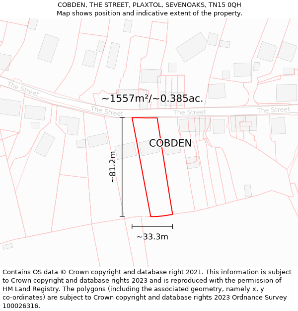 COBDEN, THE STREET, PLAXTOL, SEVENOAKS, TN15 0QH: Plot and title map