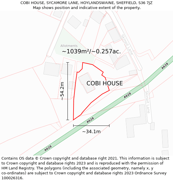 COBI HOUSE, SYCAMORE LANE, HOYLANDSWAINE, SHEFFIELD, S36 7JZ: Plot and title map