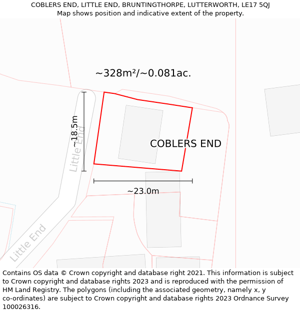 COBLERS END, LITTLE END, BRUNTINGTHORPE, LUTTERWORTH, LE17 5QJ: Plot and title map