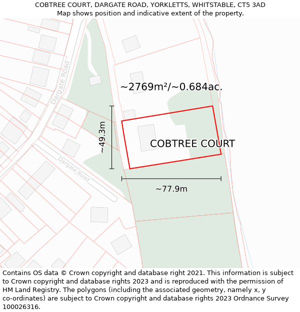 COBTREE COURT, DARGATE ROAD, YORKLETTS, WHITSTABLE, CT5 3AD: Plot and title map