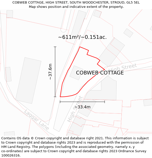 COBWEB COTTAGE, HIGH STREET, SOUTH WOODCHESTER, STROUD, GL5 5EL: Plot and title map