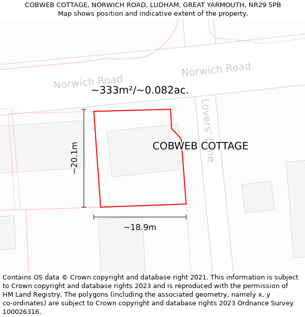 COBWEB COTTAGE, NORWICH ROAD, LUDHAM, GREAT YARMOUTH, NR29 5PB: Plot and title map
