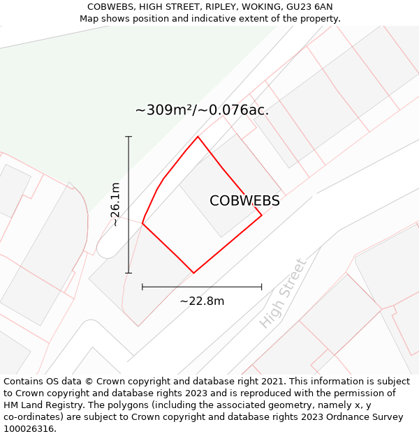 COBWEBS, HIGH STREET, RIPLEY, WOKING, GU23 6AN: Plot and title map