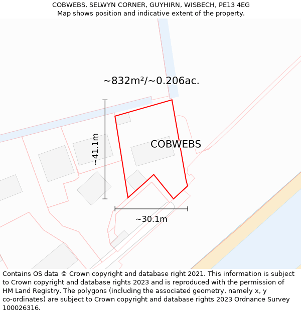 COBWEBS, SELWYN CORNER, GUYHIRN, WISBECH, PE13 4EG: Plot and title map