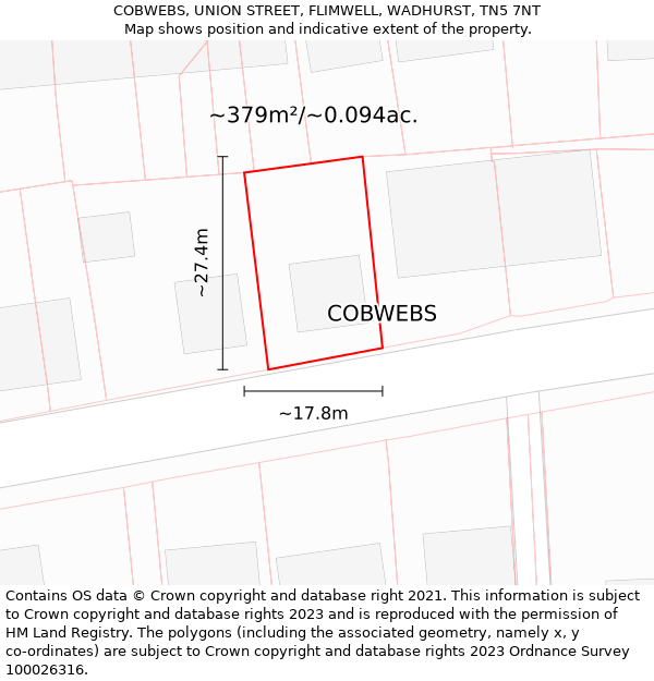 COBWEBS, UNION STREET, FLIMWELL, WADHURST, TN5 7NT: Plot and title map