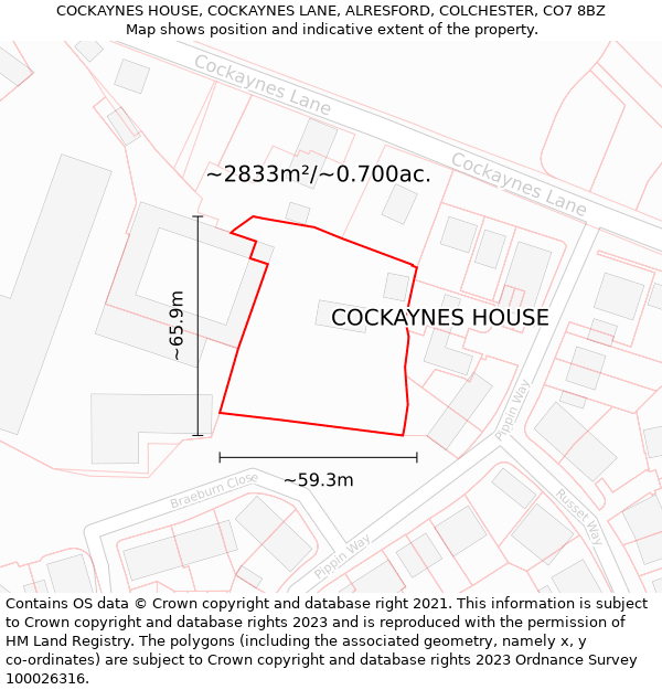 COCKAYNES HOUSE, COCKAYNES LANE, ALRESFORD, COLCHESTER, CO7 8BZ: Plot and title map