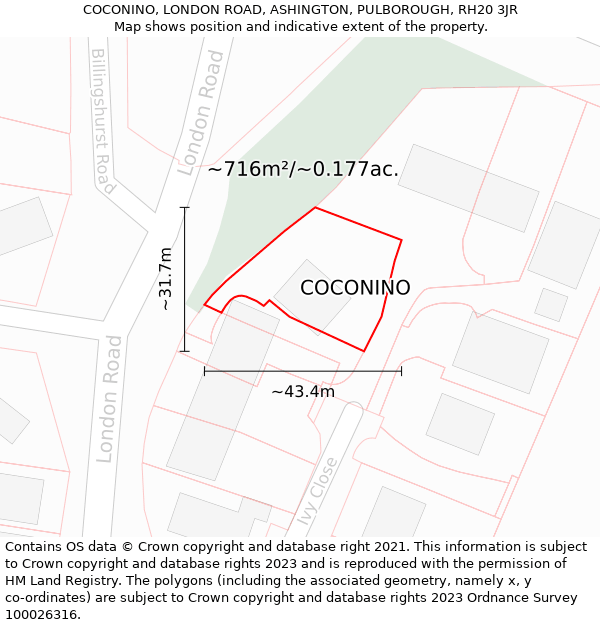 COCONINO, LONDON ROAD, ASHINGTON, PULBOROUGH, RH20 3JR: Plot and title map